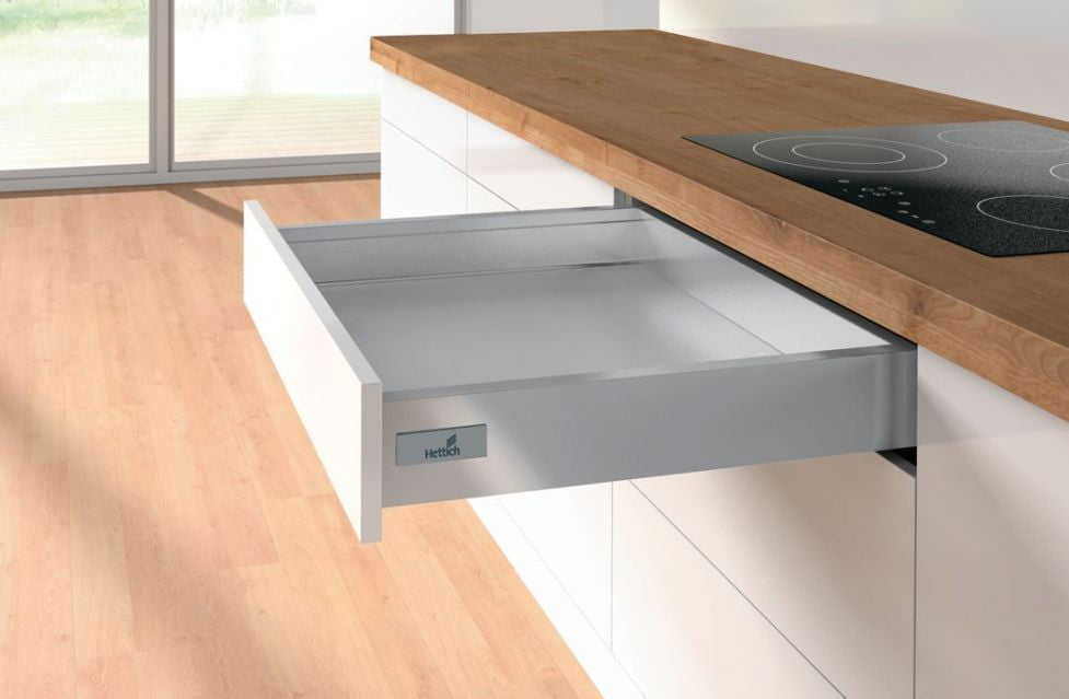 Hettich Atira Silver standard drawer kit 450 deep 70mm high, sides Runners and clips